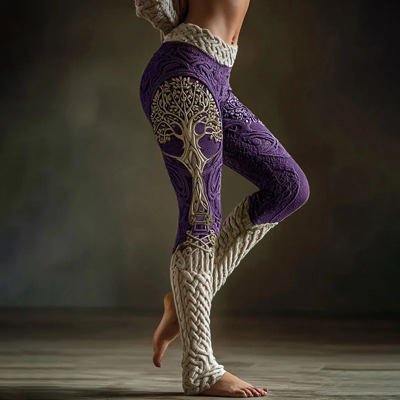 Vintage Viking Tree Of Life Celtic Knot Art Knit Cozy Leggings