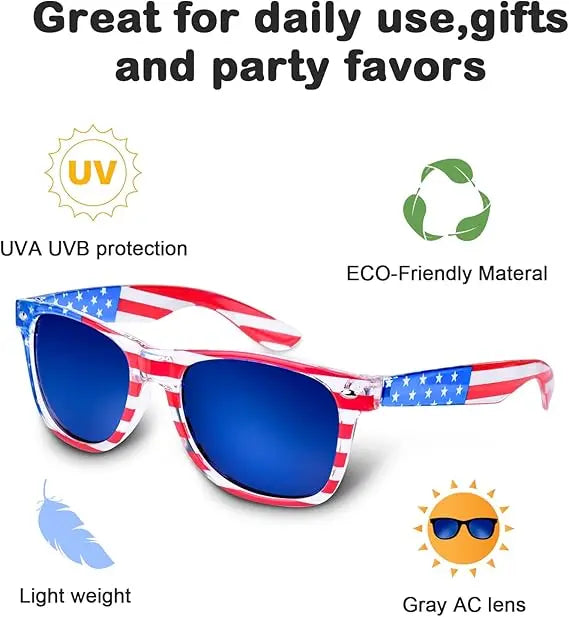 🕶️6 Pairs American Flag Sunglasses, 😎4th of July Decorations Frame Sunglasses for Women Men Teens