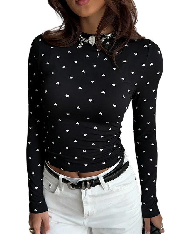 Women's color-block heart-patterned crewneck sweater