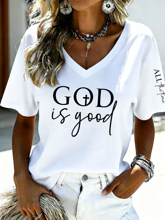 Women's God is Good All the Time Print Casual T-Shirt