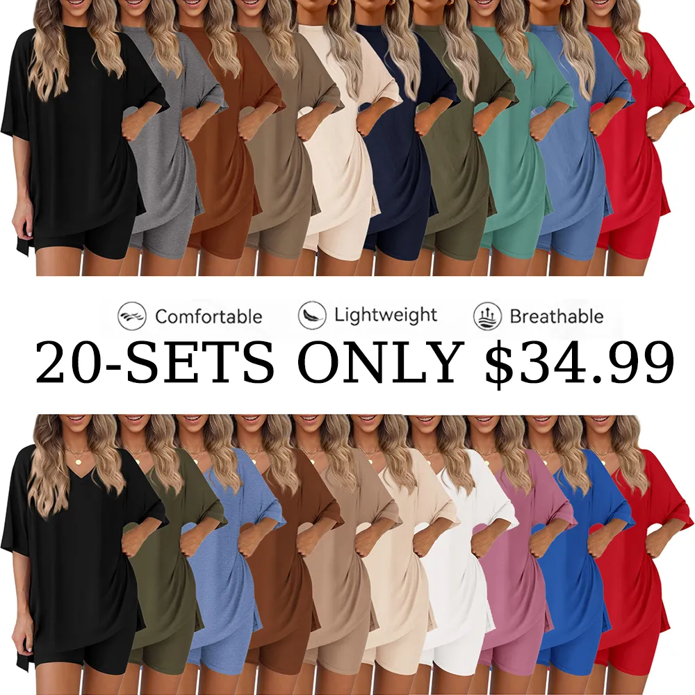 Women 2 Piece Lounge Set Casual Oversized Shirts Biker Shorts