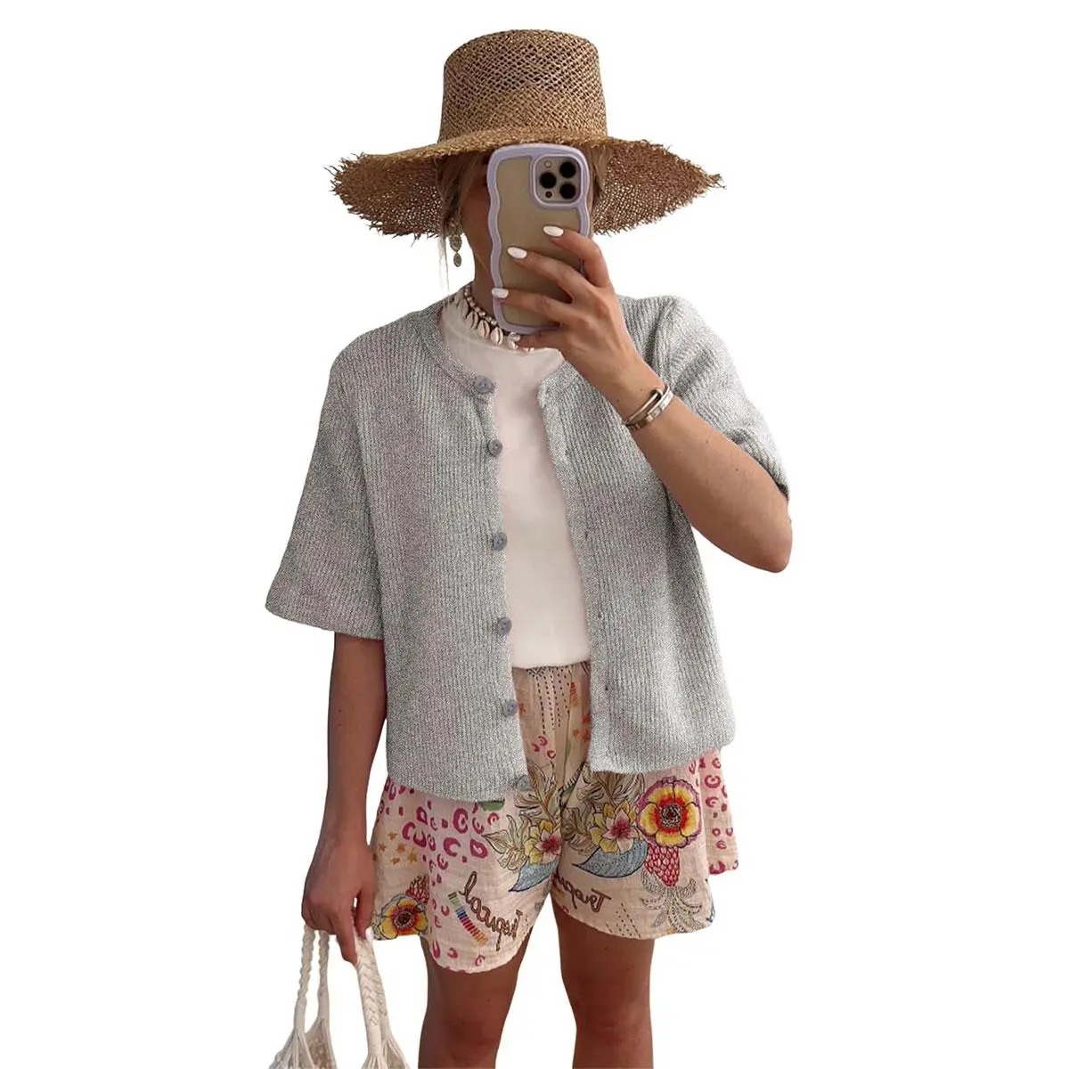 Women's Short-Sleeve Cardigan Sweater — Crew Neck, Soft Rib-Knit, Button-Front Top