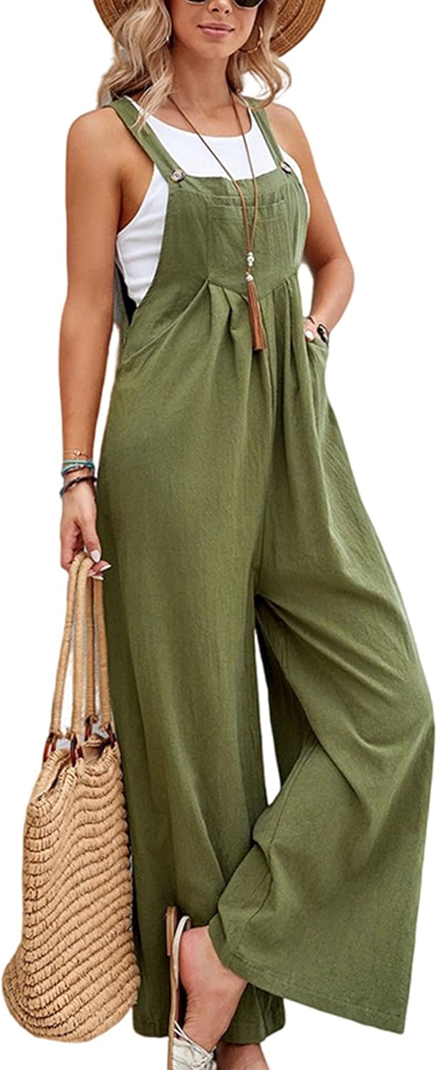 Women Cotton Loose Summer Wide Leg Pants Jumpsuit Rompers for Women