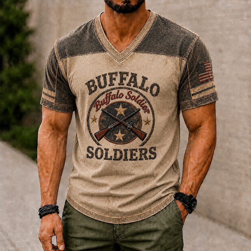 Men's Buffalo Soldier Summer V-Neck T-Shirt