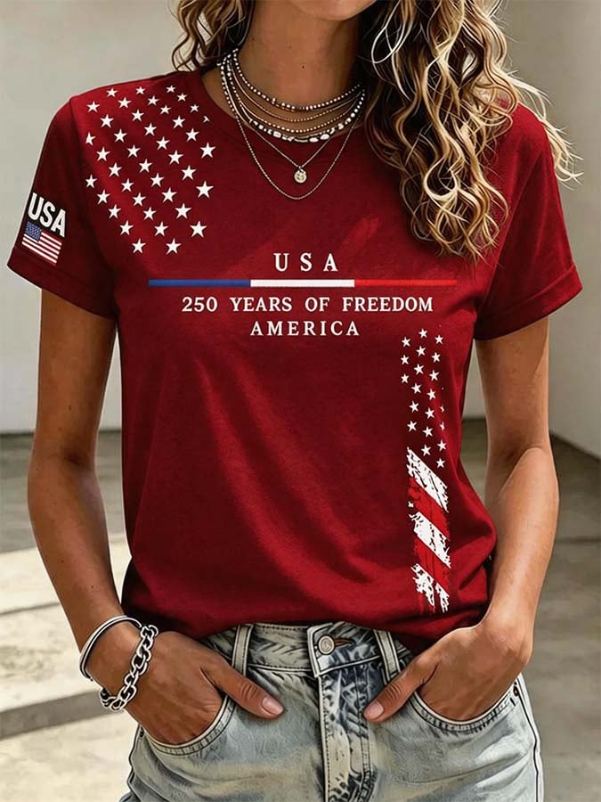 Women'S Casual Independence Day Printed Top