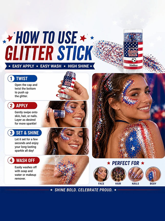 American Retro Independence Day July 4Th Red, White, Blue Body And Hair Shining Stick