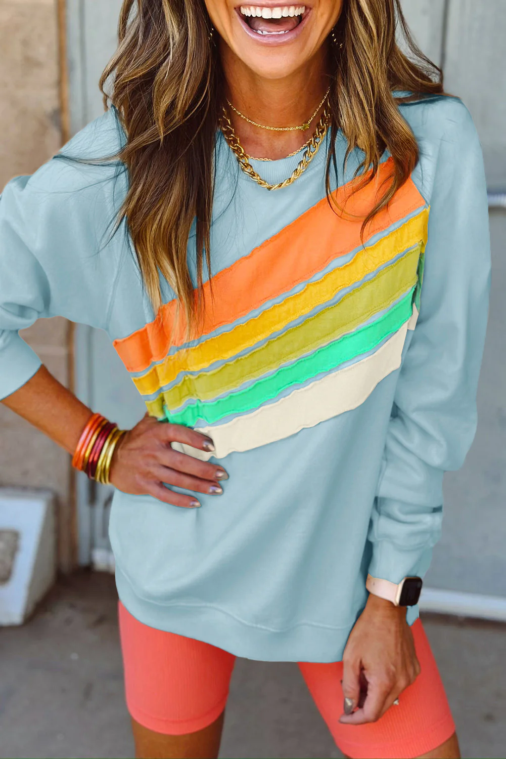 Colorblock Striped Patchwork Side Pockets Zipper Hoodie