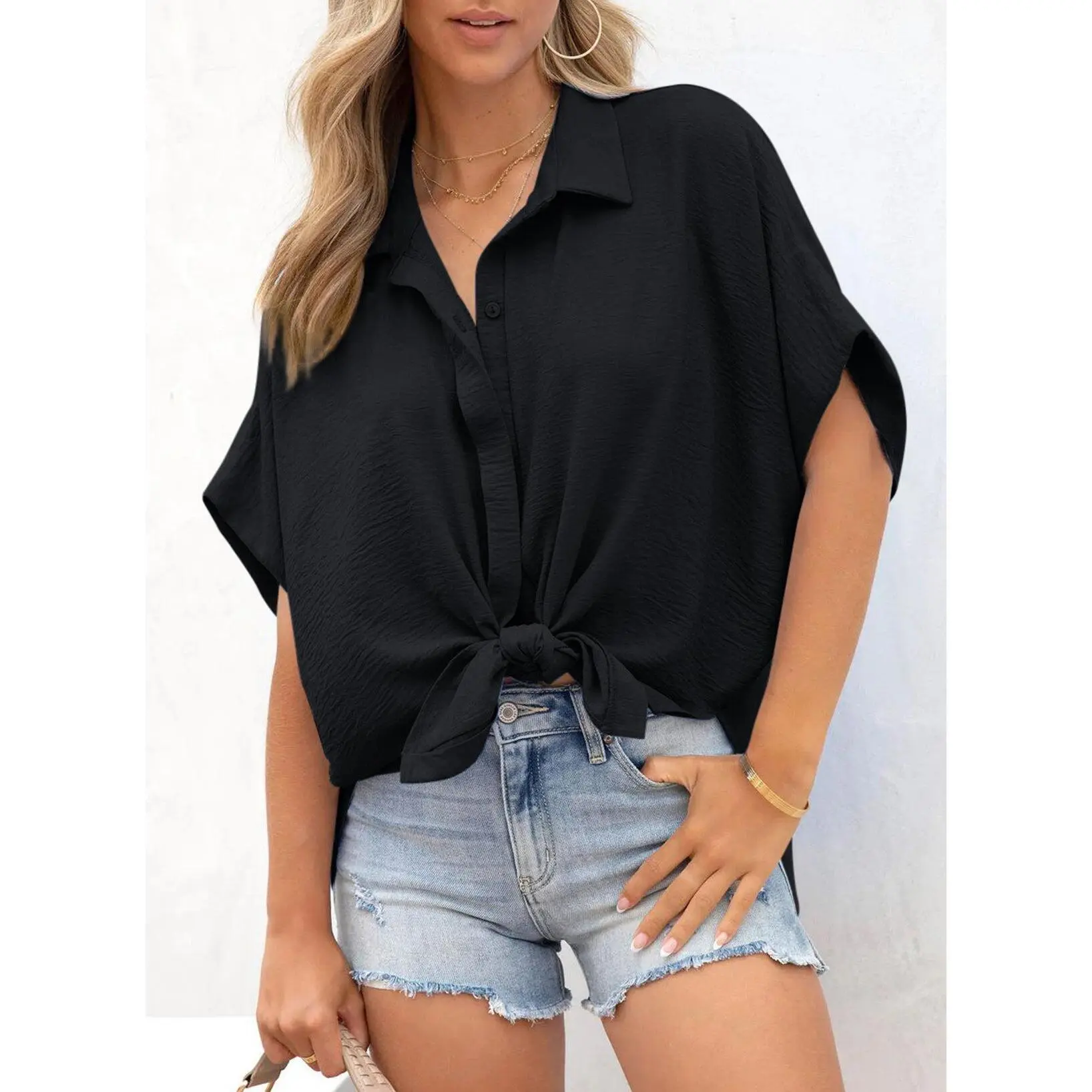Dokotoo Women's Casual V Neck Button Down Blouse