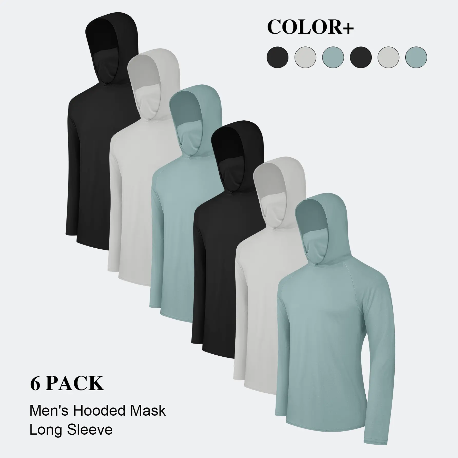 6 Pack Men's Casual Hoodie Pullovers Multicolored Long Sleeve Lightweight UPF Sun Protection