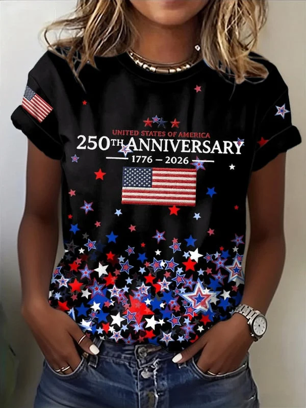 Women'S Casual Floral 250Th Anniversary Celebration Printed Round Neck T-Shirt In The United States