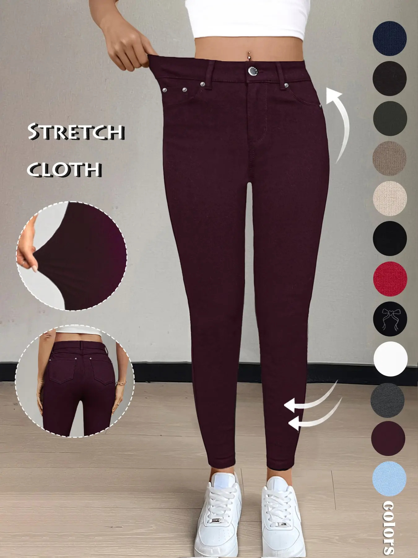 Women's Solid-Color Button-Pocket Fitted Athletic Pants