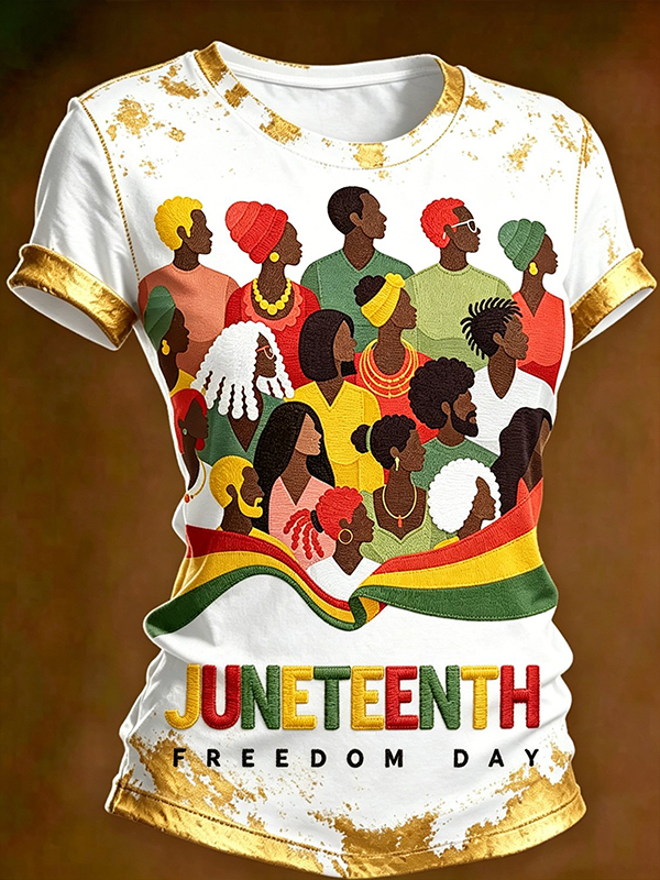 Women's African American Juneteenth Freedom Day Print Casual T-Shirt