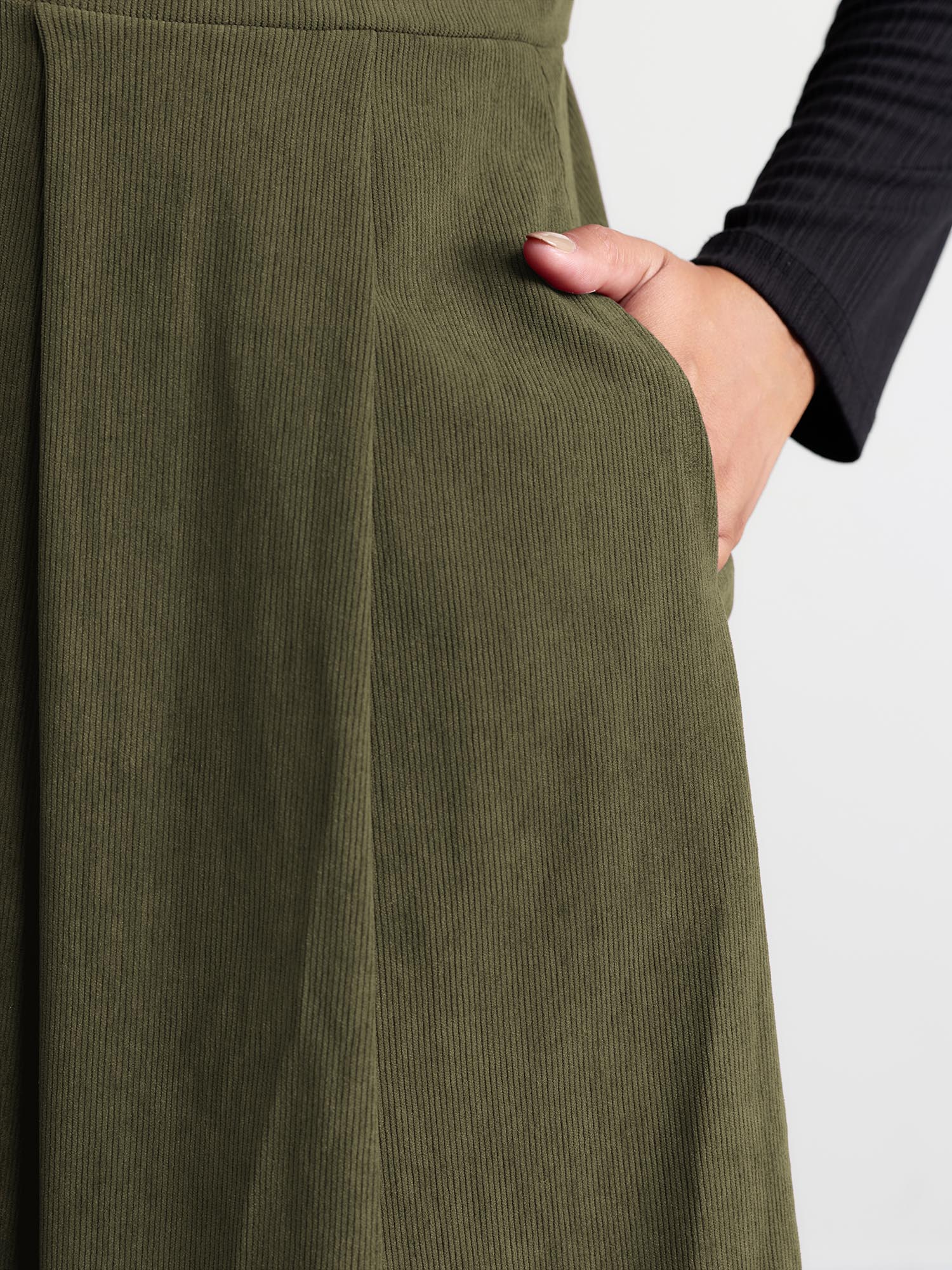 Corduroy Stretchy Waist V-Neck Mini Dress