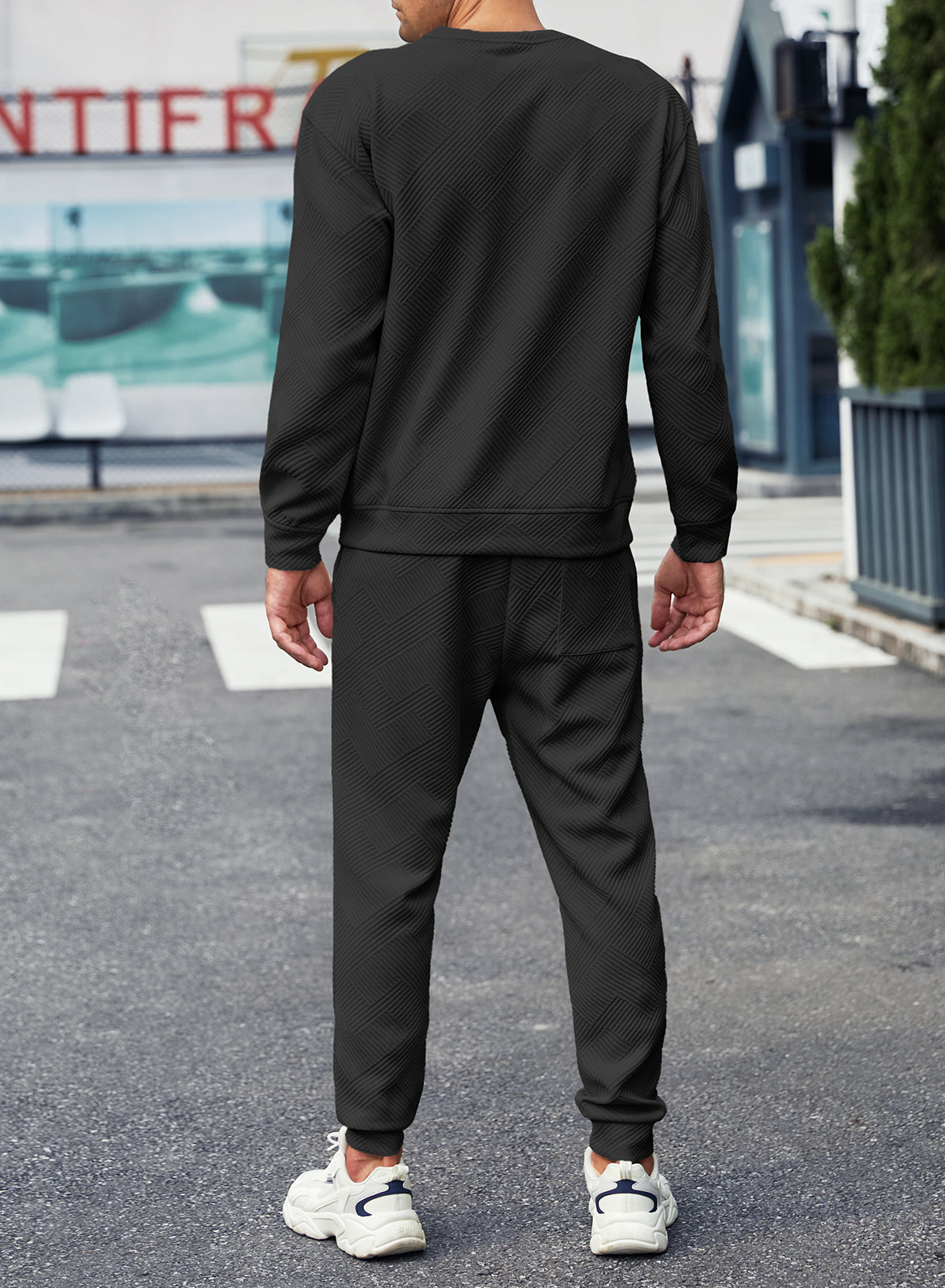 Men's 2 Piece Outfits Knit Jacquard Pullover Sweatshirt Tracksuit & Joggers Sweatpants Sweatsuit Sets with Pockets