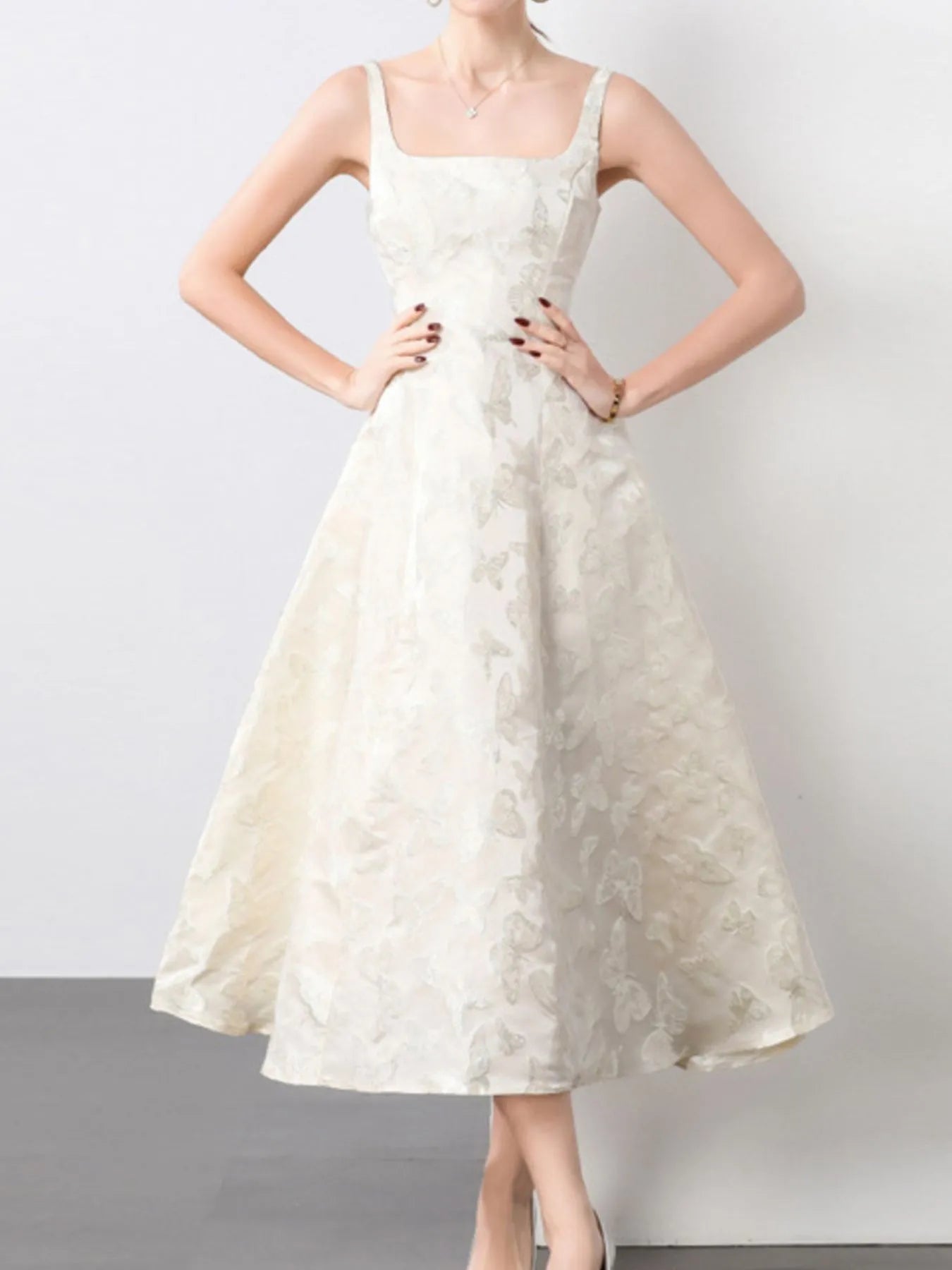 Butterfly Pattern A-Line Sleeveless Midi Dress