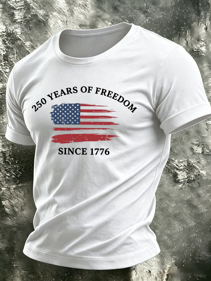 Men's 250 Years Of Freedom Since 1776 Patriotic USA Flag Tee