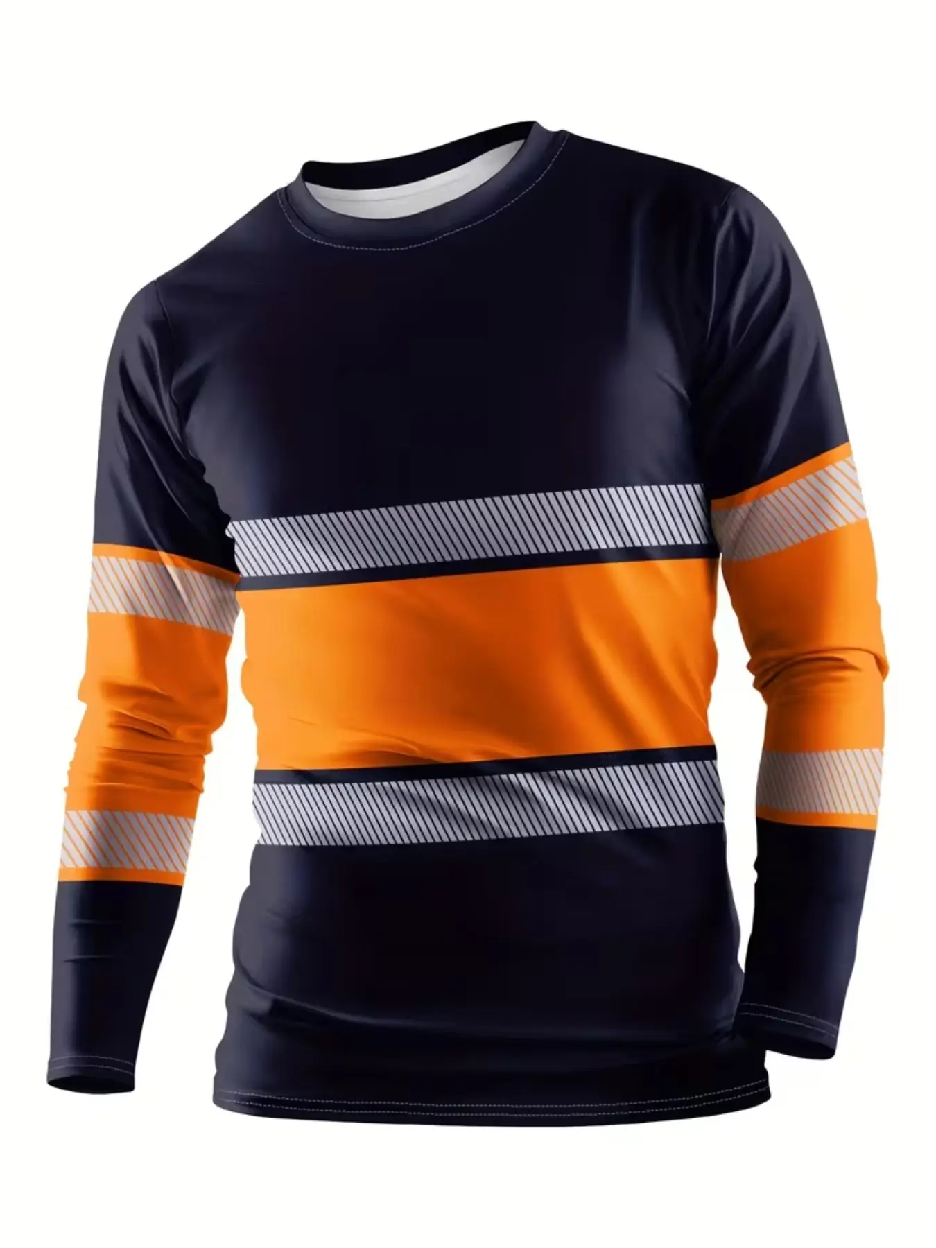 Men's Sport Long Sleeve T-Shirt, Patchwork Color Breathable Quick-Dry Top, Fashion Fitted Short Length, Spring & Fall Wear