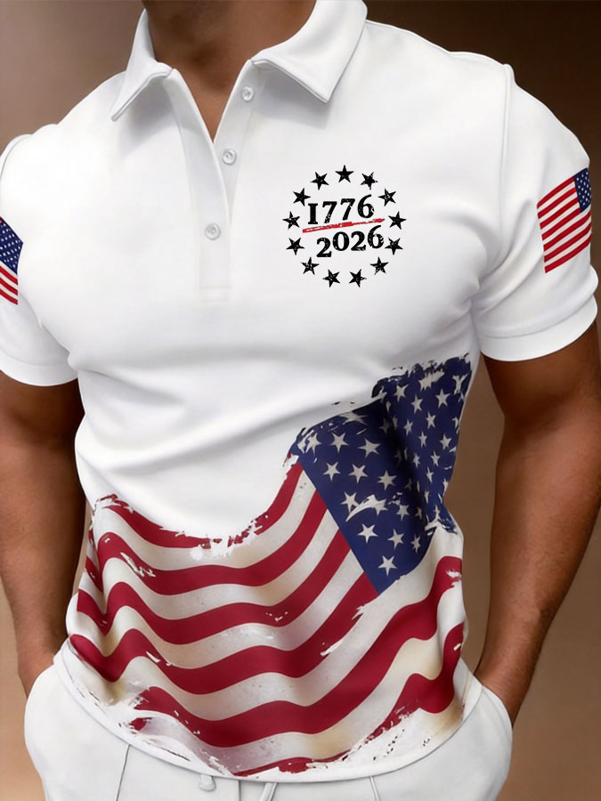 Men'S 250Th Anniversary Independence Day Printed Casual Polo Shirt