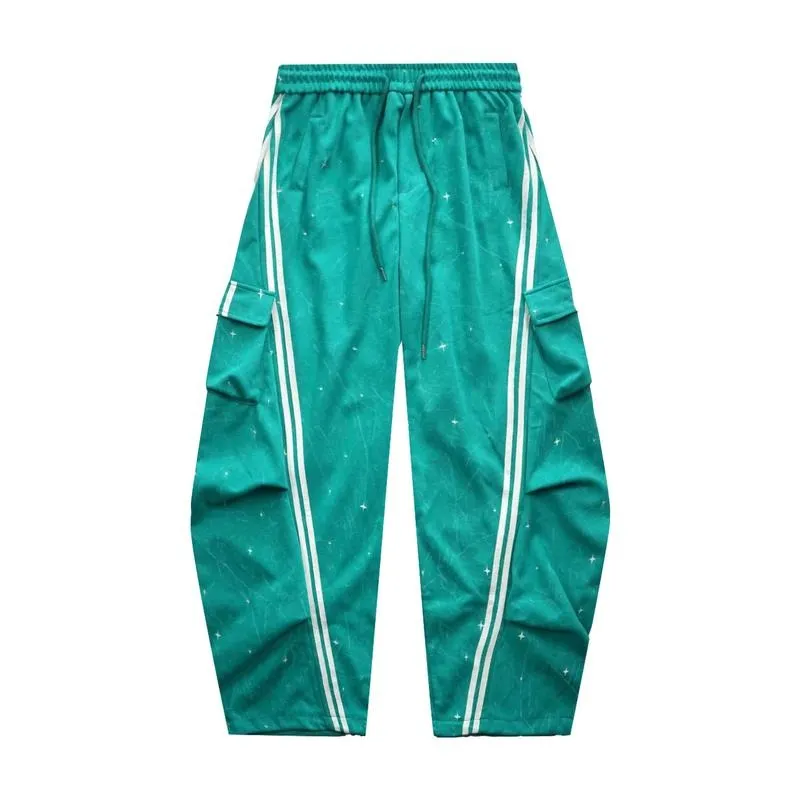 Loose Fit Street Cargo Pants Women Plus Size Teal Green Wide Leg Drawstring Joggers