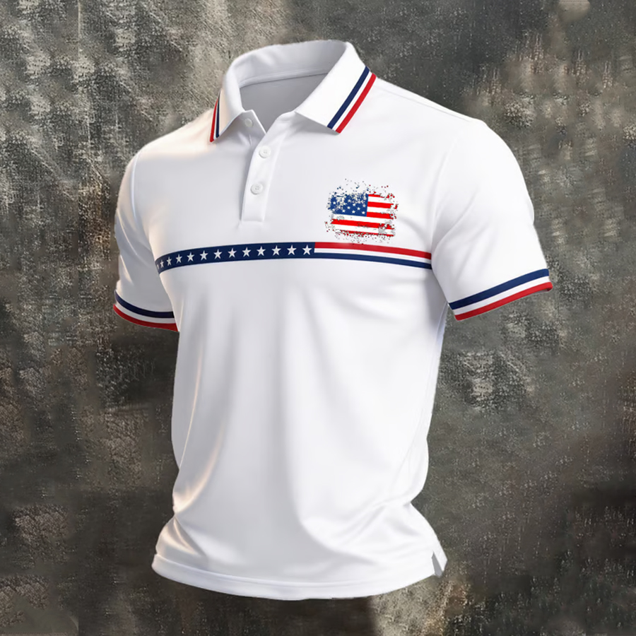 Men'S Retro Flag Short Sleeved Polo Shirt