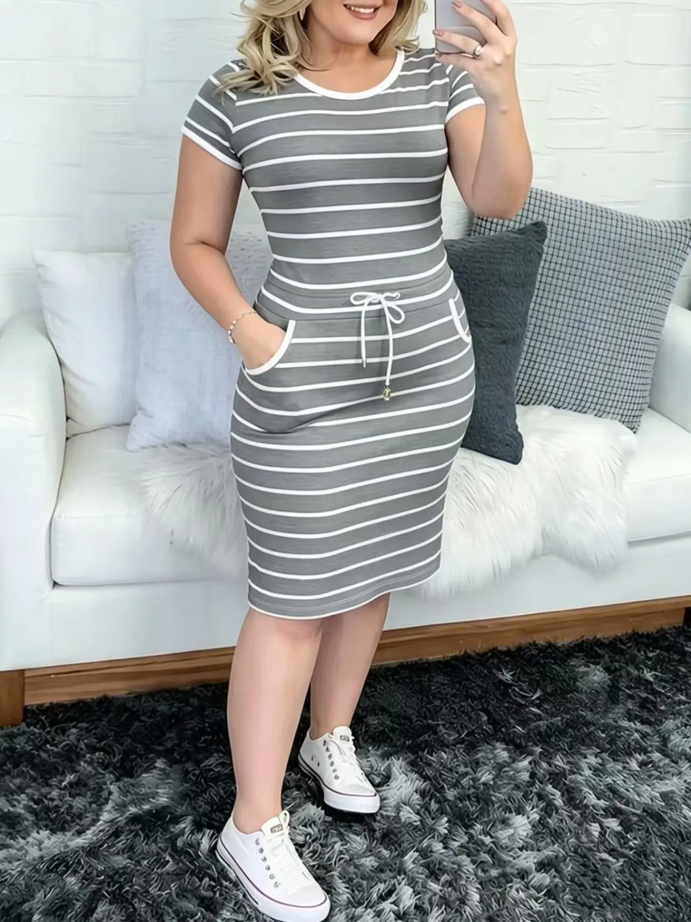 Classic Plaid Bodycon Pocket Dress