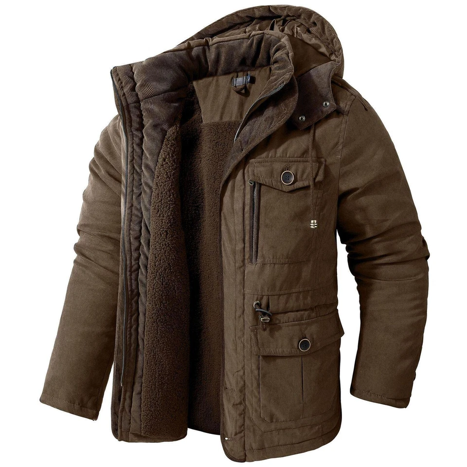 Men's Warm Winter Parka Fleece Coat Thick Padded Hooded Outdoor Casual Jacket