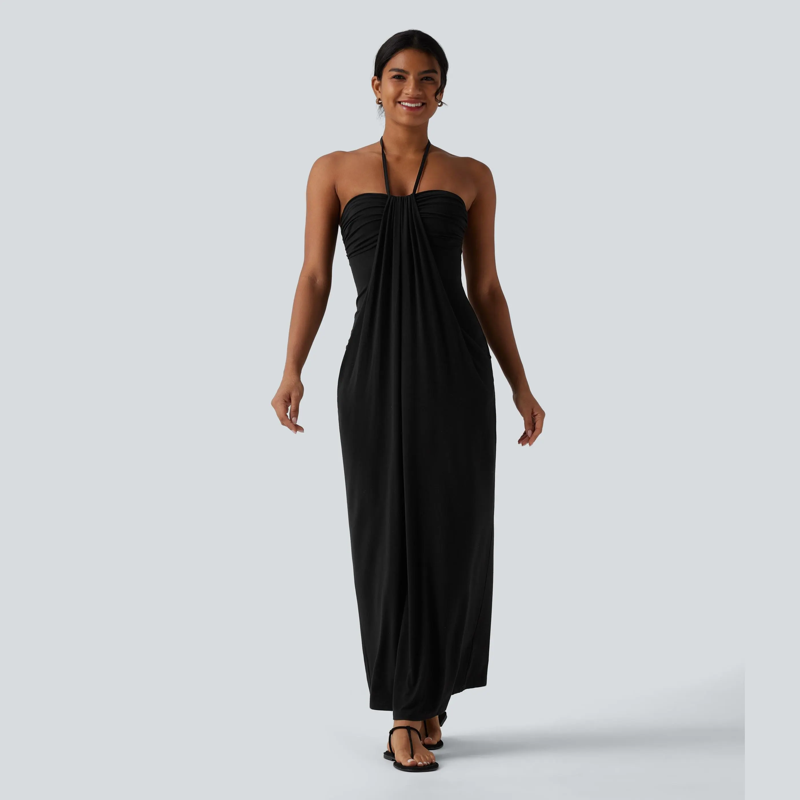 Women's Halter Tie Back Maxi Dress with Pockets – Cute Flowy Summer Dress for Beach, Vacation & Daily Wear
