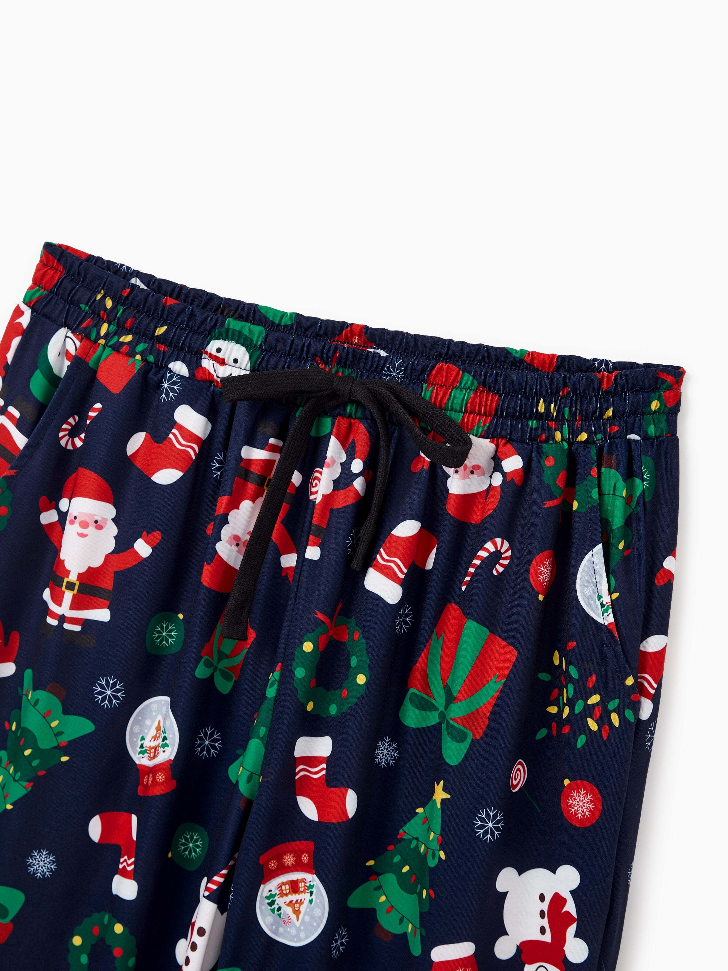 Christmas Matching Family Pajamas Set Glow In The Dark Santa Claus Dark Blue PJS with Christmas Socks Deep Blue