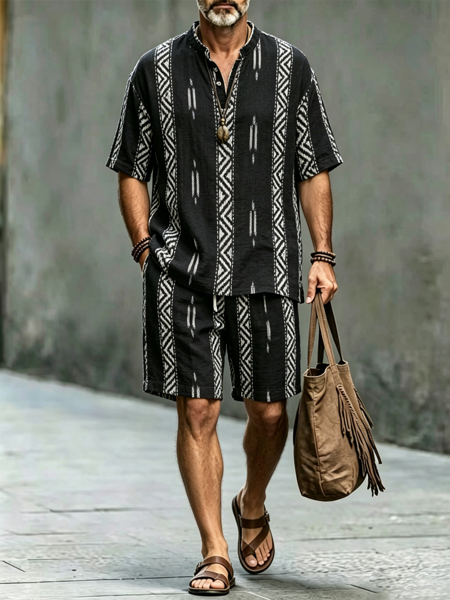 Men's Retro Geometry Art Print Casual Set
