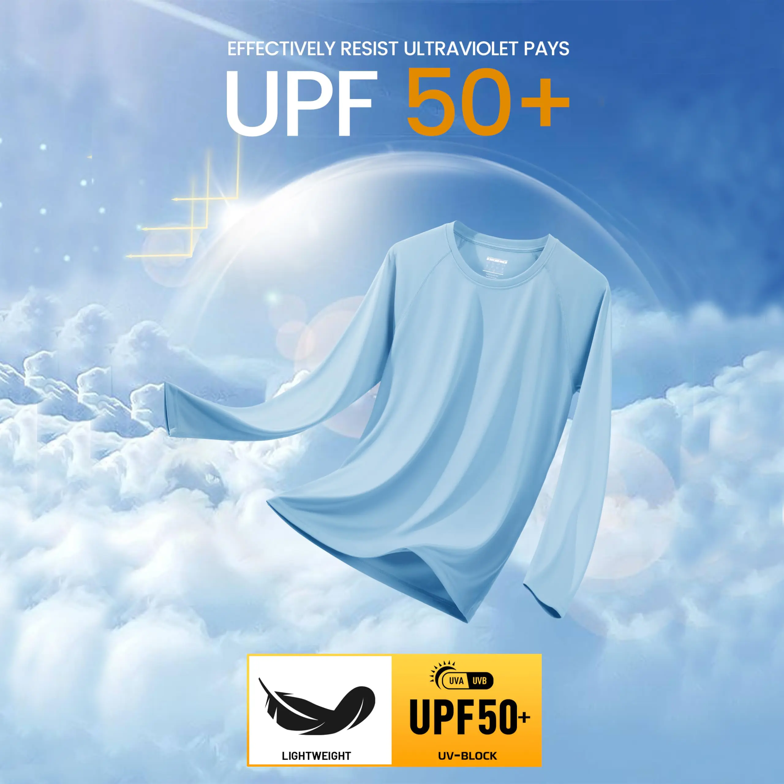 Men's UPF 50+ Long Sleeves Shirts Quick Dry Lightweight Summer Sportswear Tops