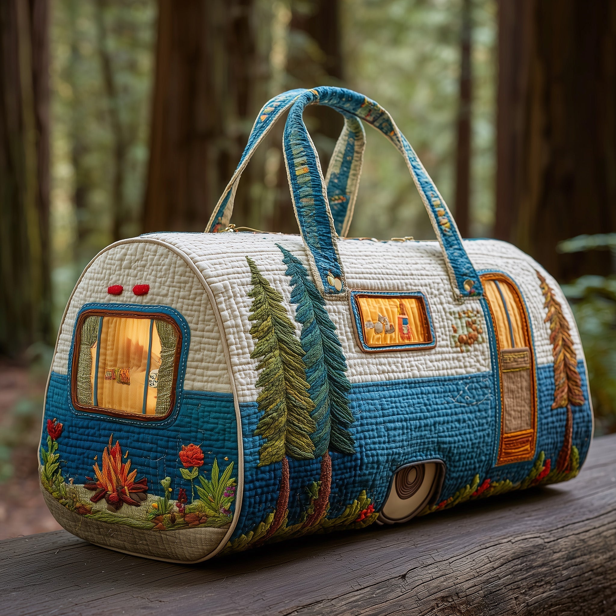 Hippie Journey Quilted Duffle Bag – Retro Boho Travel & Weekender Bag