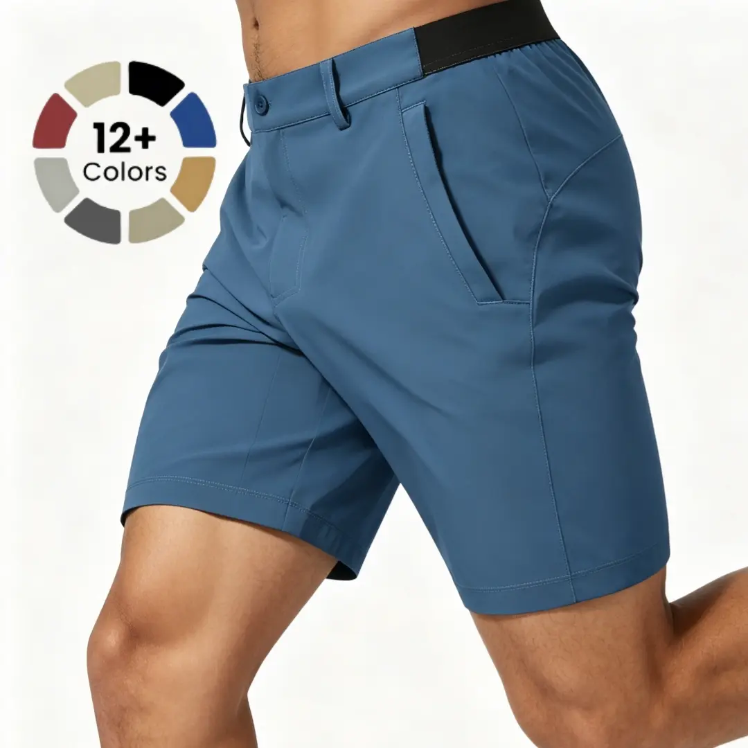 Men's 4-Way Stretch Shorts Quick Dry Casual Work Golf Pants Lightweight Breathable Zip Pockets Pants Summer Outdoor Bottoms