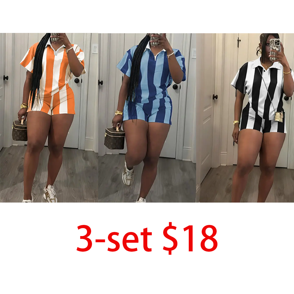 Women's 2026 Spring Two Piece Set Striped Short Sleeve Top & Drawstring Shorts Casual Outfit for Comfort