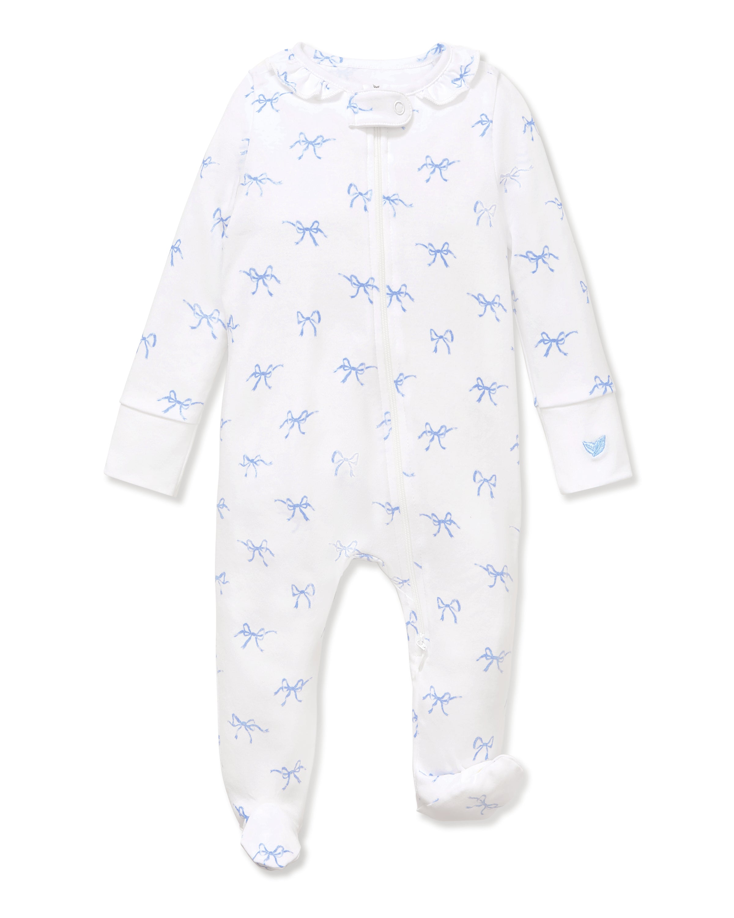 Baby's Pima Ruffle Collar Romper in Something Blue Bows