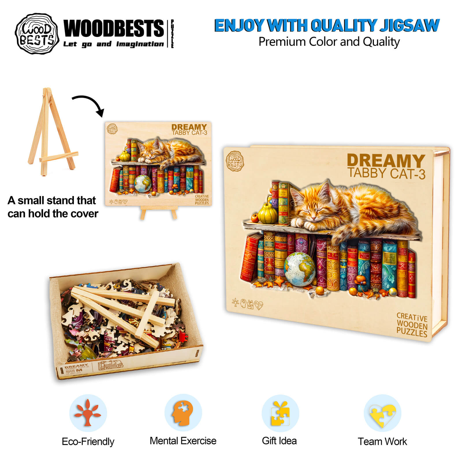 Dreamy Tabby Cat Wooden Jigsaw Puzzle