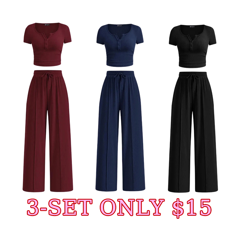 Women’s 2‑Piece Summer Set (Slim Crop Top & Wide‑Leg Pants)