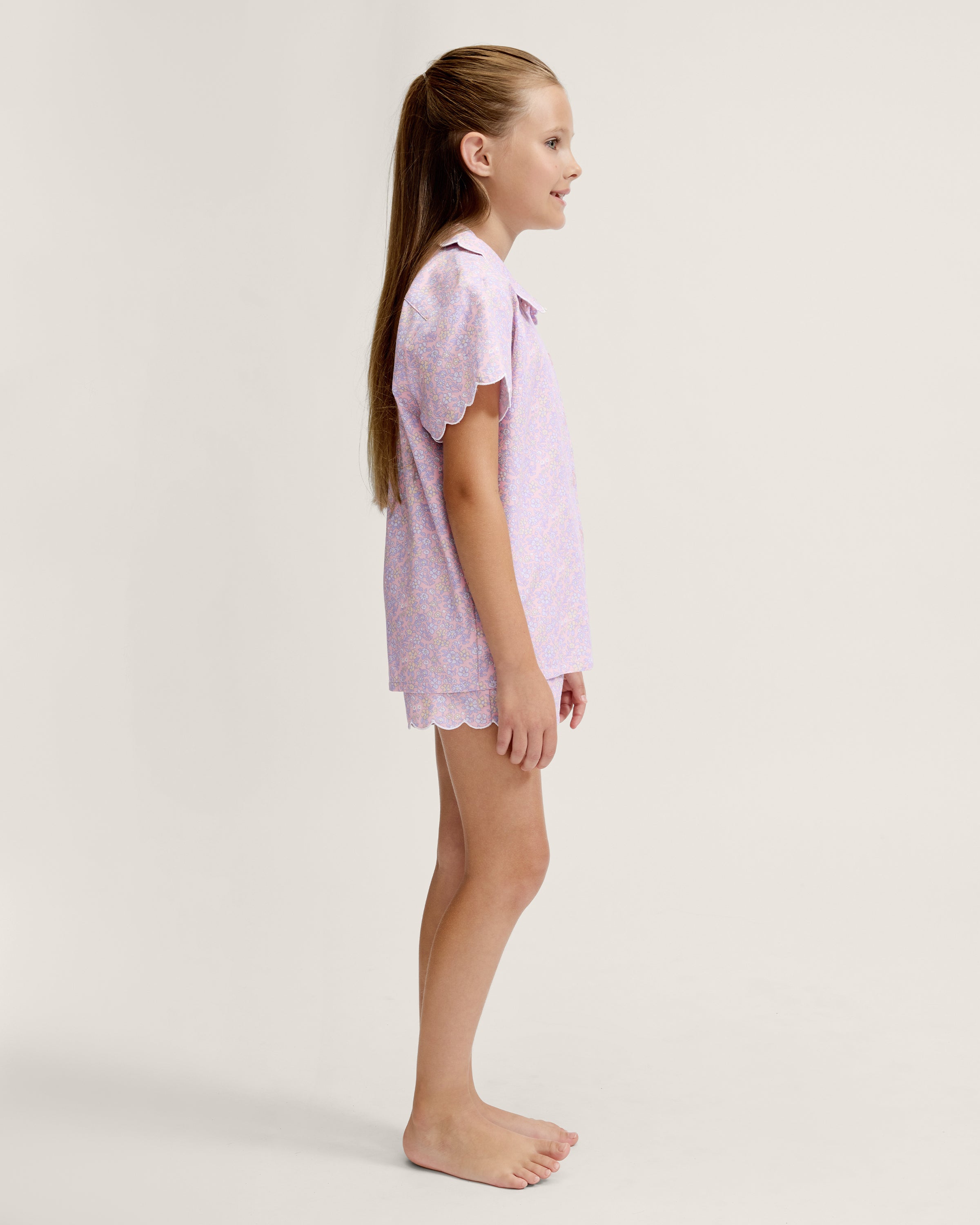 Kid's Twill Colette Short Set in Fleur Blush