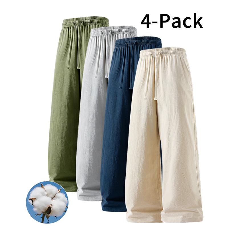 Minimalist Cotton-Linen Pants with Elastic Drawstring Waist