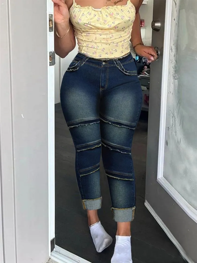 Raw Hem High-Waisted Denim Jeans with Pockets