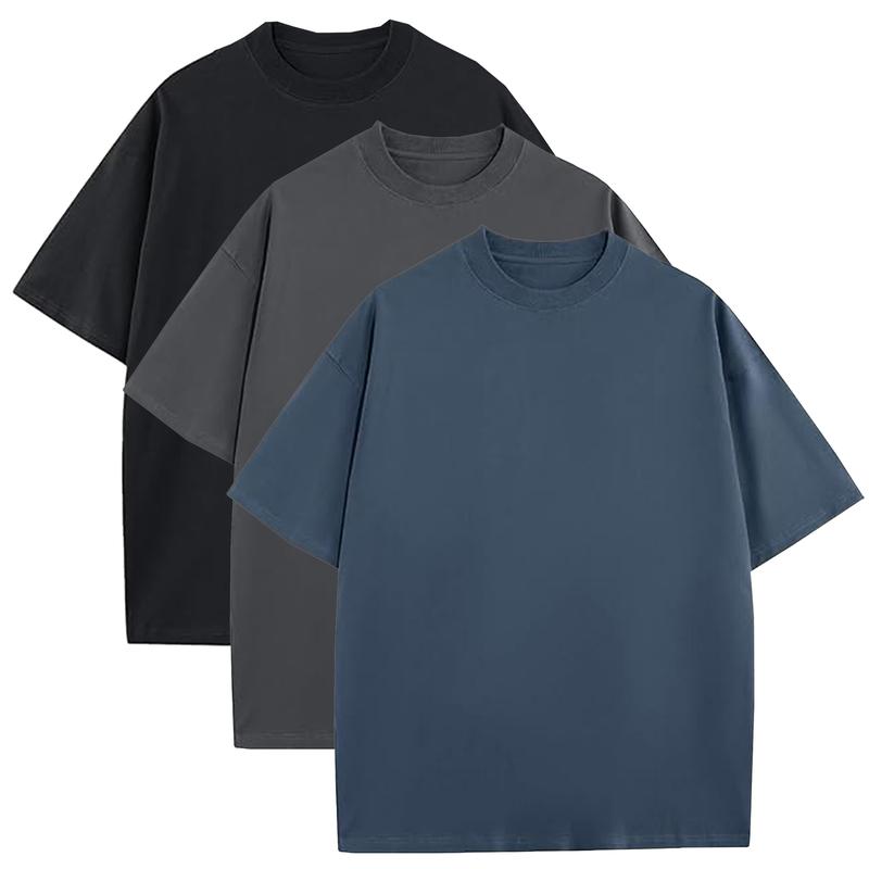 Unisex Heavyweight 100% Cotton Drop Shoulder T-Shirts, Multi-Pack Casual Oversized Fashion Tees