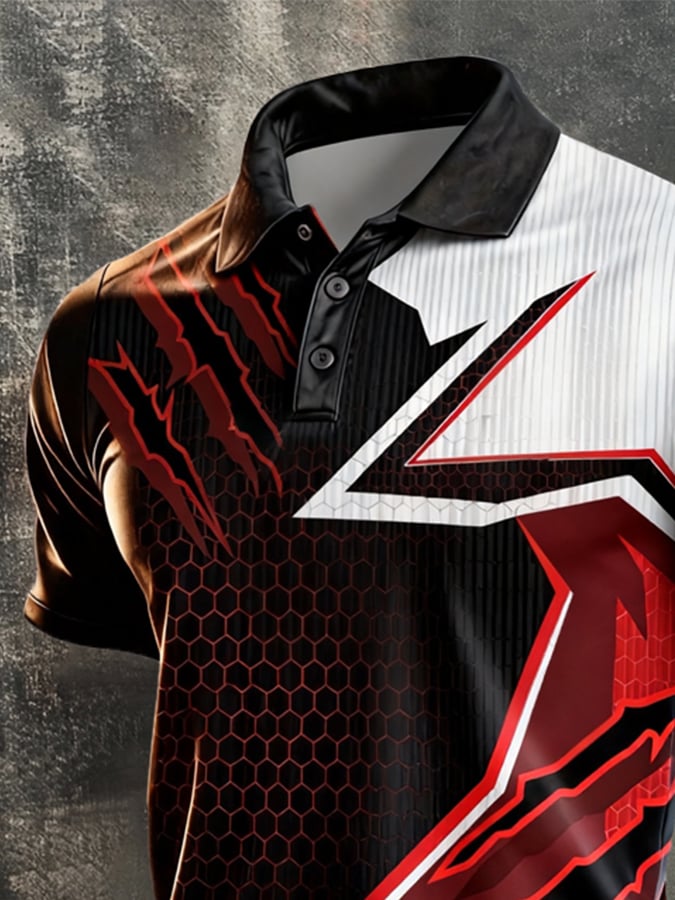 Men's Retro Patriotic Color-Block Short-Sleeve Polo Shirt