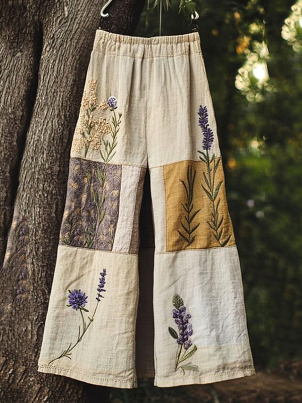 Women's Flower Patchwork Pattern Print Casual Pants