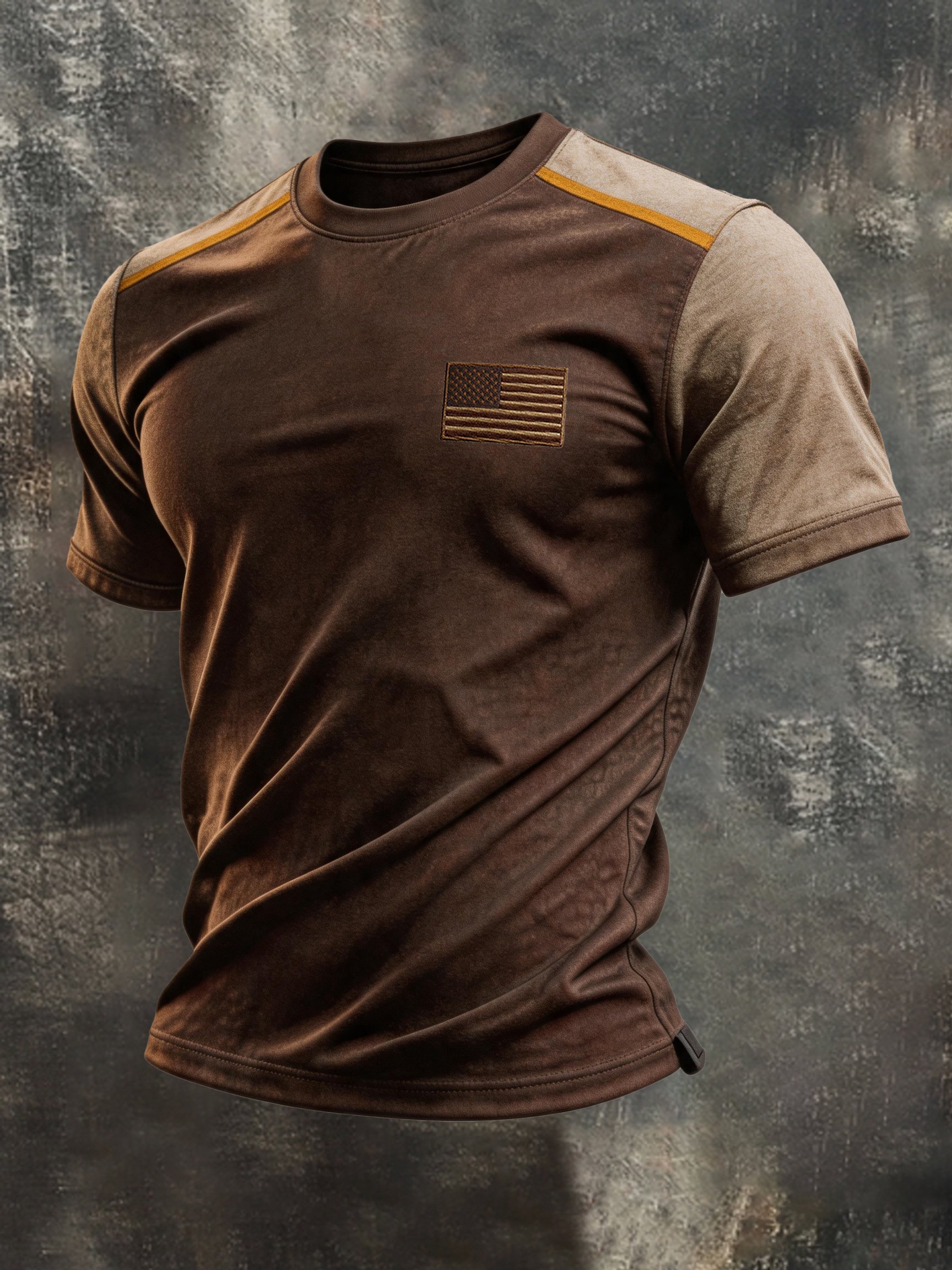 Men's Retro Patriotic Print Color-Block Short-Sleeve T-Shirt
