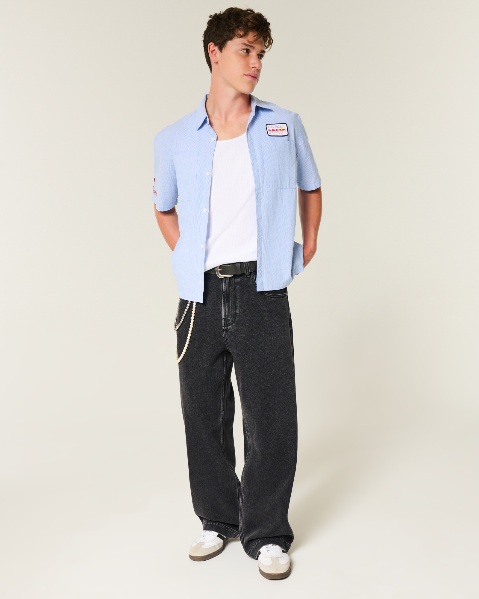 Dark Wash Logo Embroidery Super Baggy Jeans