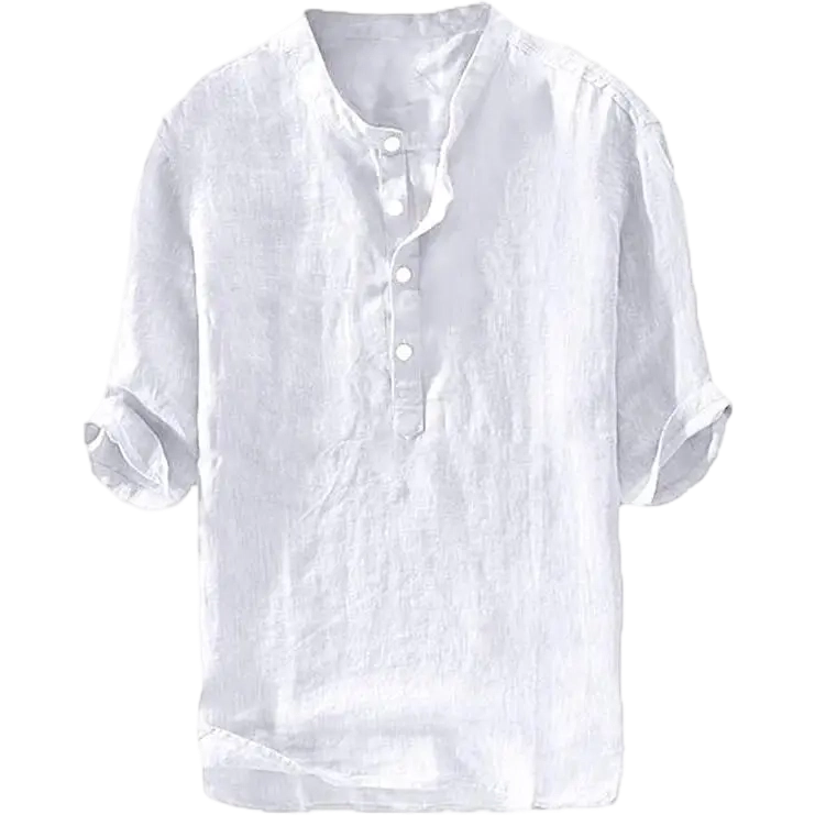 Mens 70% Cotton, 30% Linen Shirts Casual Cotton 3/4 Sleeve