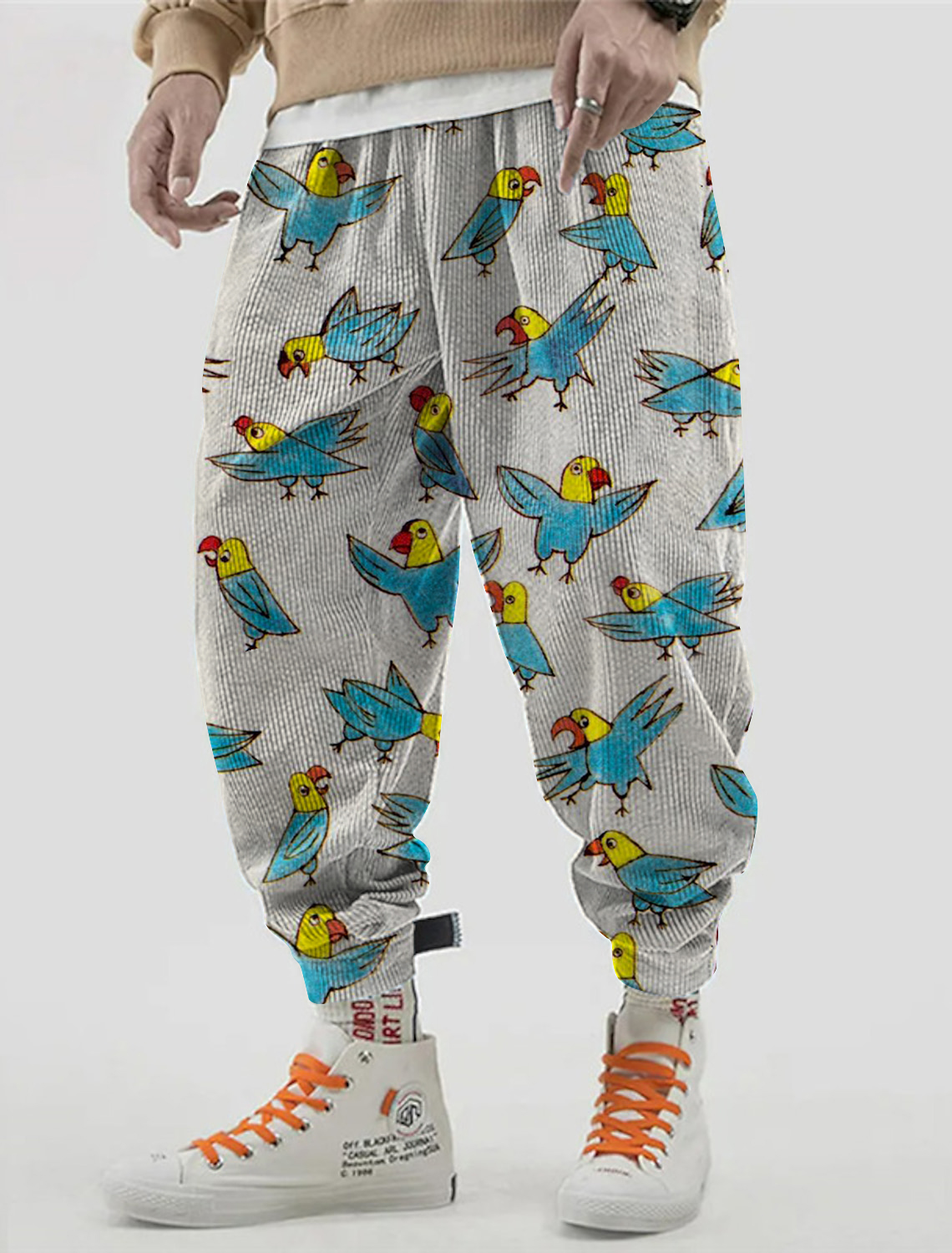 Men's Cartoon Bird Graphic Print Loose Drawstring Waist Sweatpants