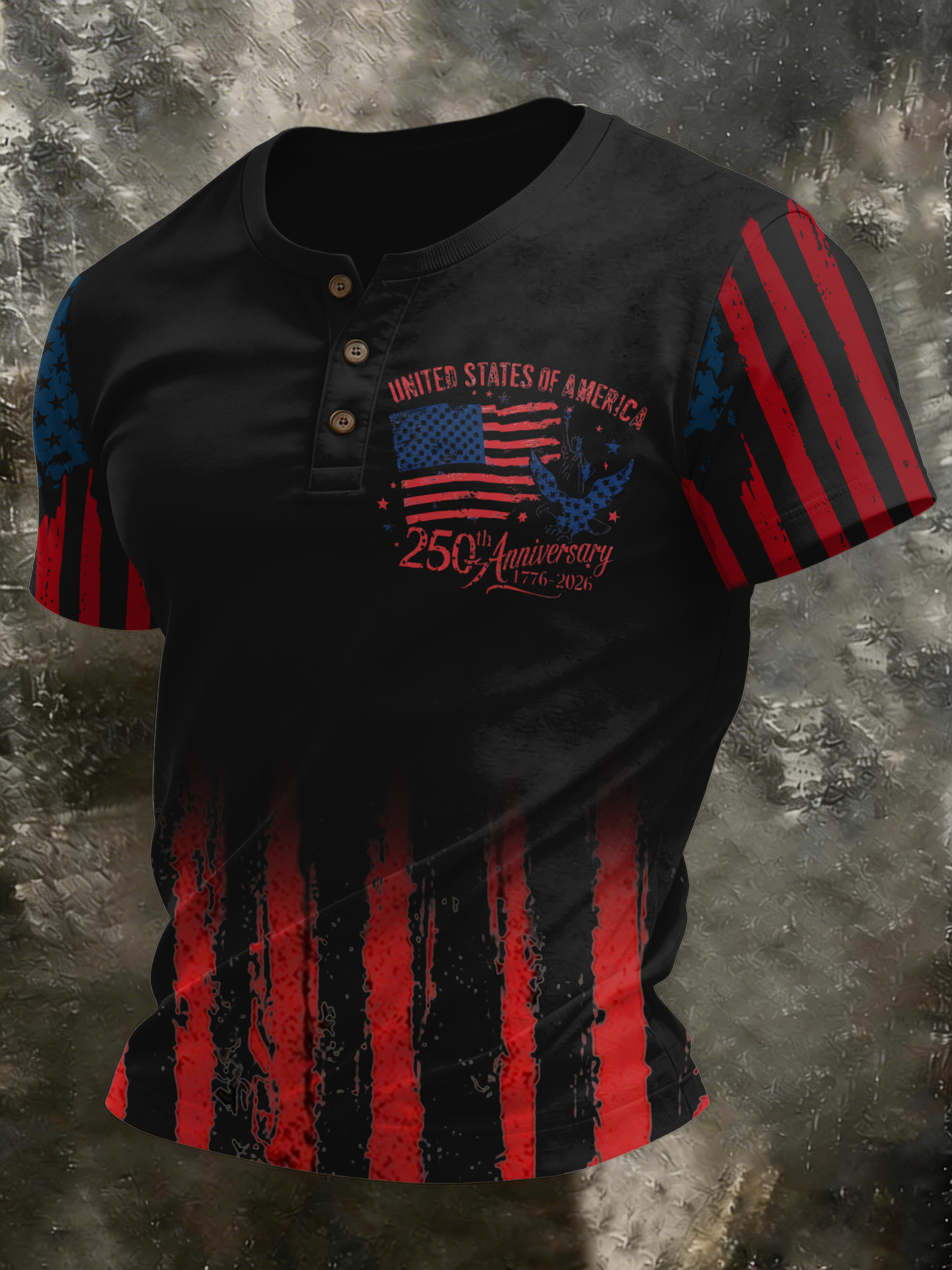 Men'S And Women'S 250Th Anniversary Celebration Henry Round Neck Button T-Shirt