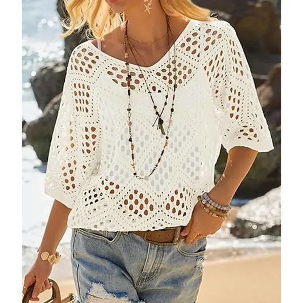 🔥Clearance sale, limited stock 🔥Women's Bohemian-Style Crocheted V-Neck Top