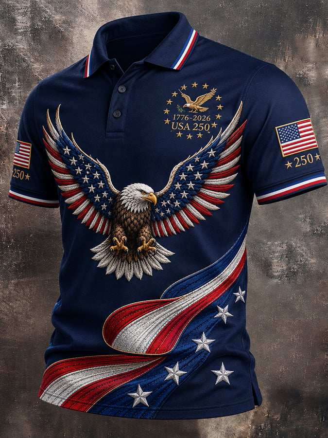 Men's Casual USA 250th Anniversary Print Polo Shirt