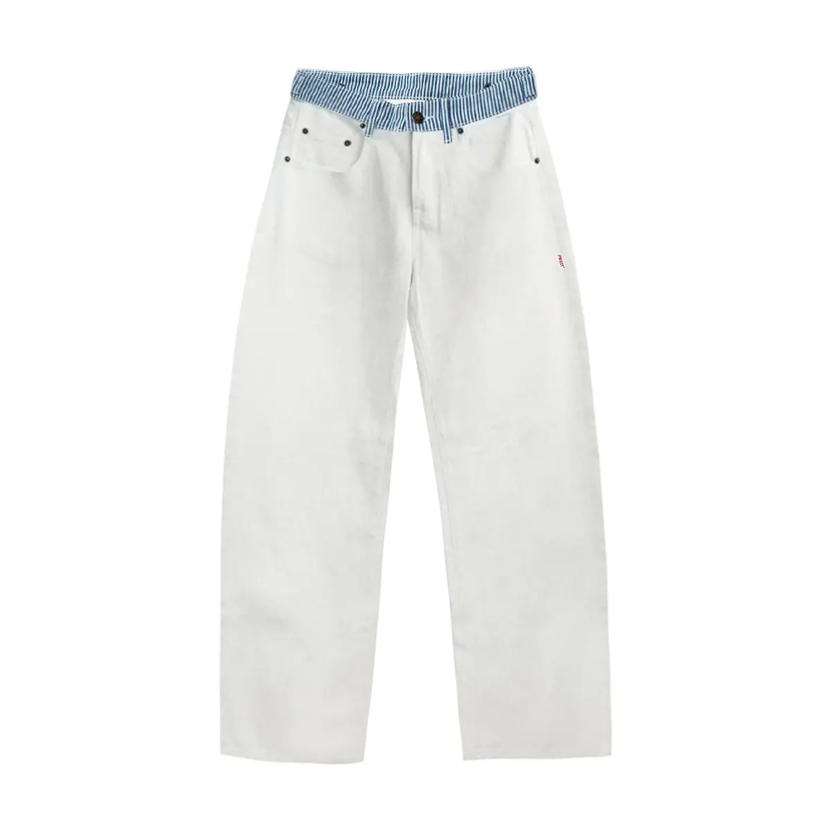 Adjustable low-rise loose straight-leg jeans